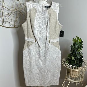 🆕NWT Ellen Tracy Textured Tan/Ivory Bodycon Midi Sheath Dress, 10